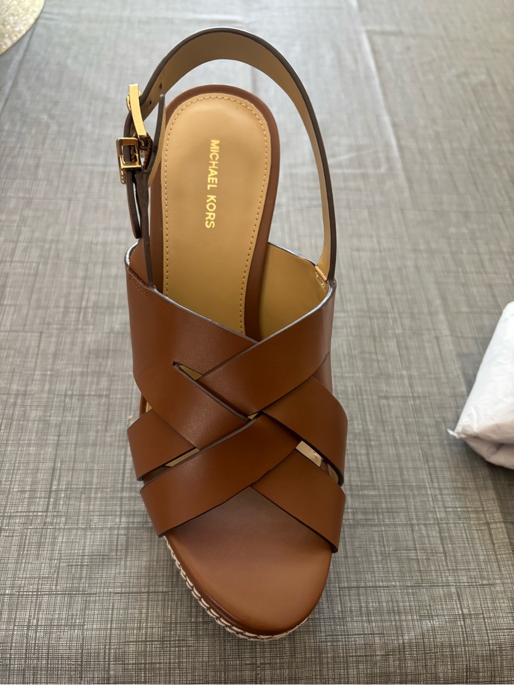 Michael Kors Luggage Brown Leather Espadrille Wedges - Picture 3 of 5